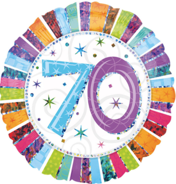 Folienballon - Bunter Rand, Zahl 70 - ø 43cm